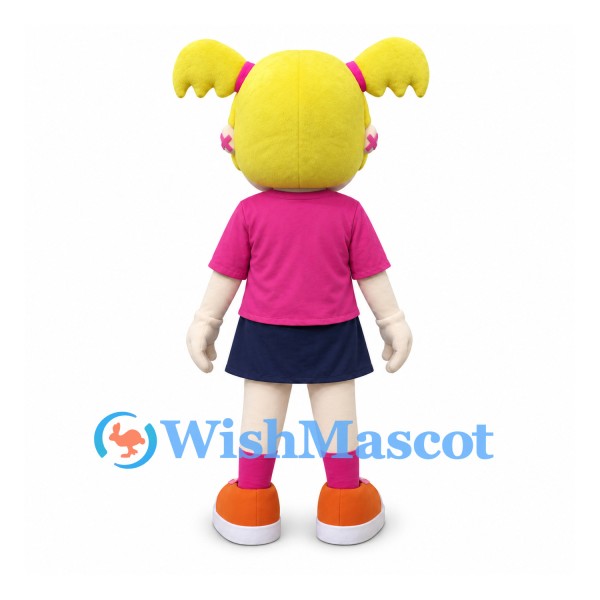 Girl Mascot Costume with Blonde Pigtails and Pink T-Shirt