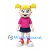 Girl Mascot Costume with Blonde Pigtails and Pink T-Shirt