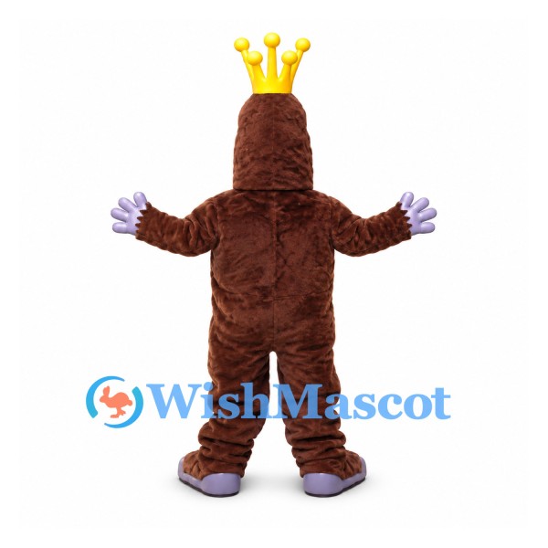 Gorilla Mascot Costume in Brown with Gold Crown