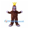Gorilla Mascot Costume in Brown with Gold Crown