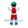 Schoolboy Mascot Costume with Green Cap and Red Backpack