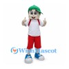 Schoolboy Mascot Costume with Green Cap and Red Backpack