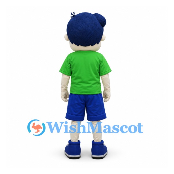 Boy Mascot Costume with Blue Hair and Green T-Shirt