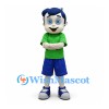 Boy Mascot Costume with Blue Hair and Green T-Shirt
