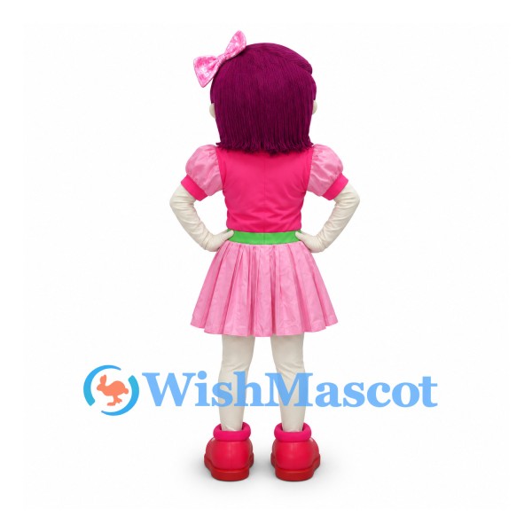 Girl Mascot Costume with Purple Hair and Pink Dress