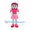 Girl Mascot Costume with Purple Hair and Pink Dress