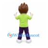 Boy Mascot Costume with Brown Spiky Hair and Lime Green Shirt