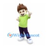 Boy Mascot Costume with Brown Spiky Hair and Lime Green Shirt