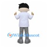 Scientist Mascot Costume with Black Hair and White Lab Coat