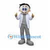 Scientist Mascot Costume with Black Hair and White Lab Coat