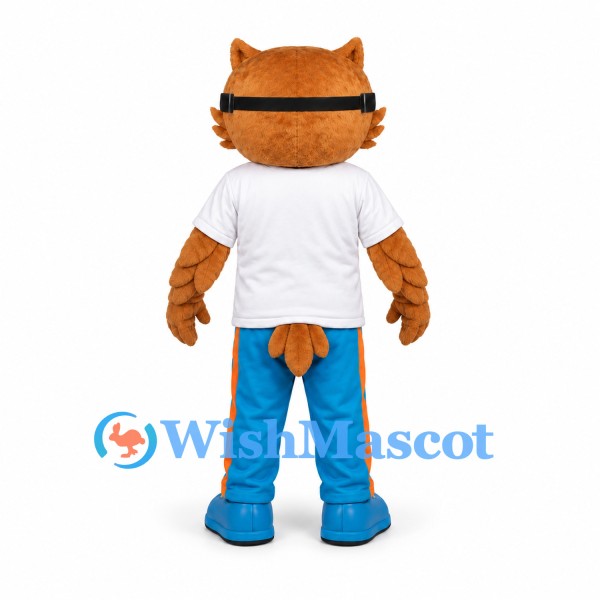 Owl Mascot Costume with Goggles, White Shirt and Blue Trousers