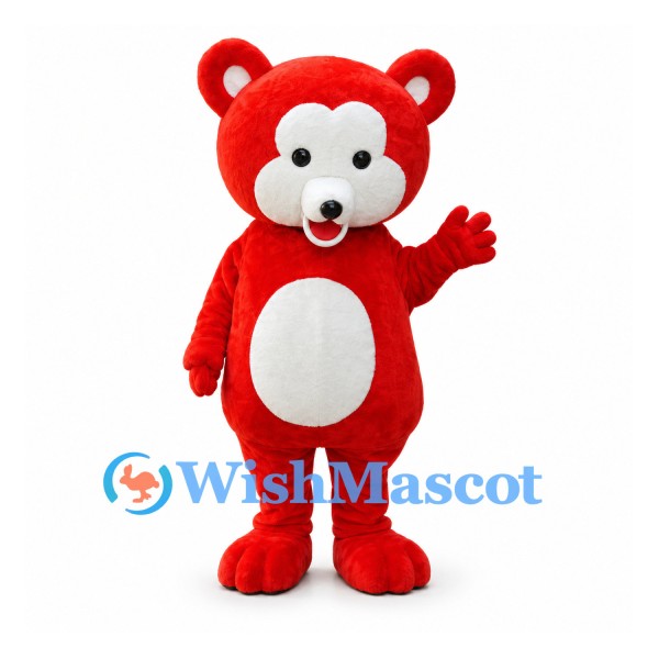 Bear Mascot Costume in Red with White Face and Belly