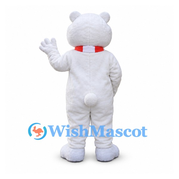 Polar Bear Mascot Costume with Red and White Scarf