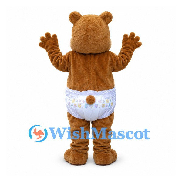 Baby Bear Mascot Costume in Brown with White Diaper