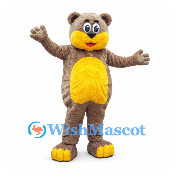 Bear Mascot Costume in Gray Brown with Yellow Belly and Paws