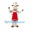 Cow Mascot Costume with Chef Hat and Red Apron