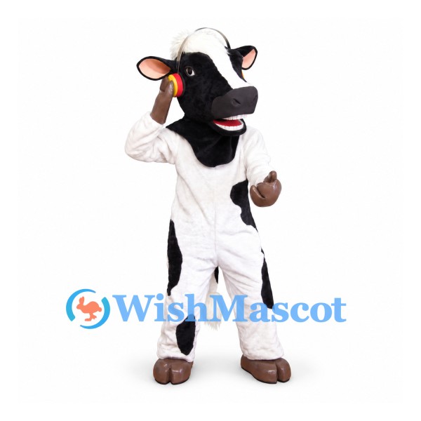 Cow Mascot Costume in Black and White with Long Snout