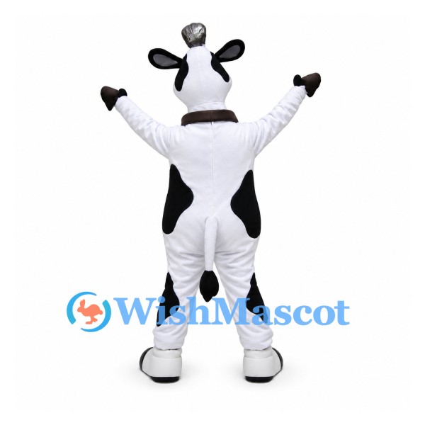 Cow Mascot Costume in Black and White with Gold Bell
