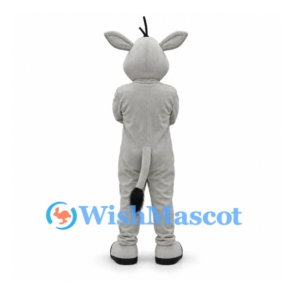 Donkey Mascot Costume in Gray with White Belly and Black Mane