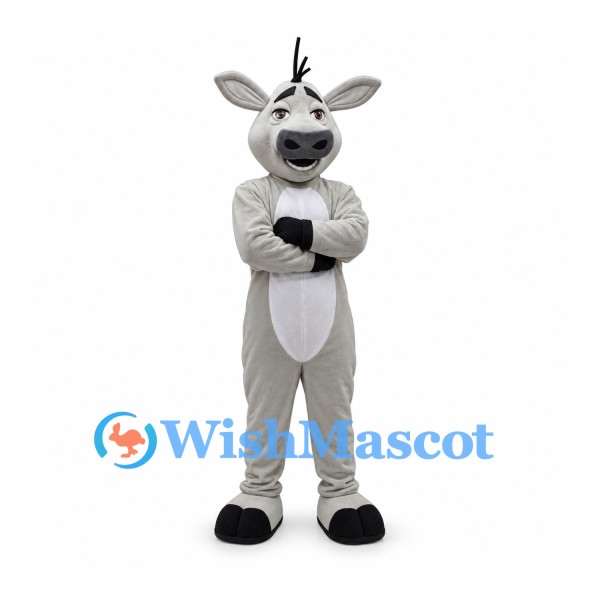 Donkey Mascot Costume in Gray with White Belly and Black Mane