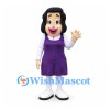 Woman Mascot Costume with Black Hair and Purple Dress