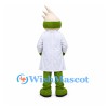 Scientist Mascot Costume in Green with White Spiky Hair and Lab Coat