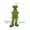 Scientist Mascot Costume in Green with White Spiky Hair and Lab Coat