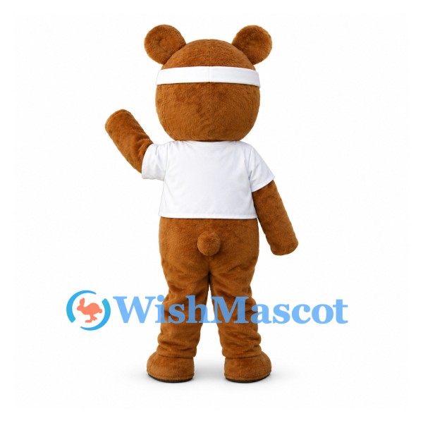 Bear Mascot Costume with Doctor Head Mirror and White Shirt