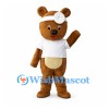 Bear Mascot Costume with Doctor Head Mirror and White Shirt