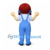 Girl Mascot Costume with Red Pigtails and Blue Overalls