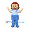 Girl Mascot Costume with Red Pigtails and Blue Overalls