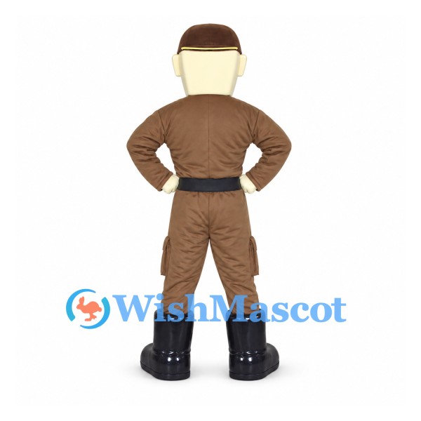 Man Mascot Costume with Brown Uniform and Black Boots
