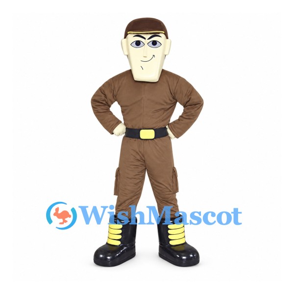 Man Mascot Costume with Brown Uniform and Black Boots