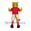 Tiger Mascot Costume with Red Soccer Shirt and White Shorts