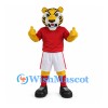 Tiger Mascot Costume with Red Soccer Shirt and White Shorts