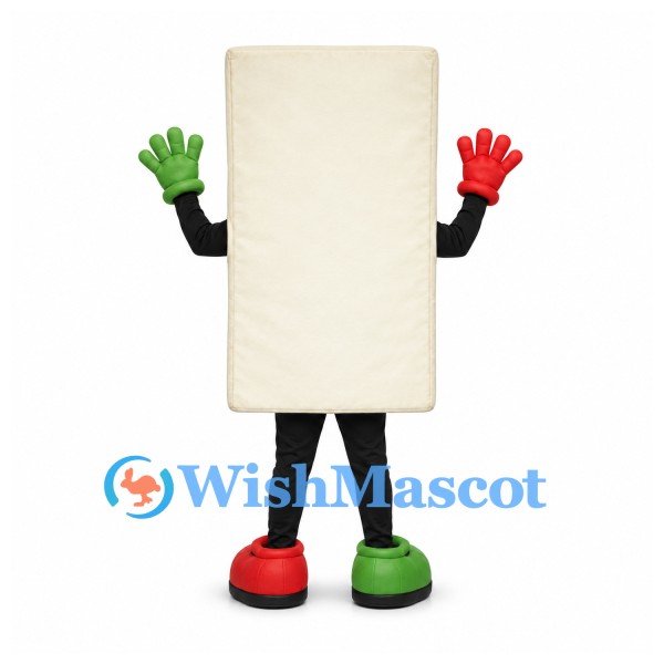 Rectangle Mascot Costume in Cream with Red and Green Hands