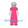 Grandmother Mascot Costume with Gray Hair and Pink Dress