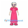 Grandmother Mascot Costume with Gray Hair and Pink Dress