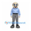 Grandfather Mascot Costume with Blue Shirt and Gray Trousers