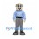 Grandfather Mascot Costume with Blue Shirt and Gray Trousers
