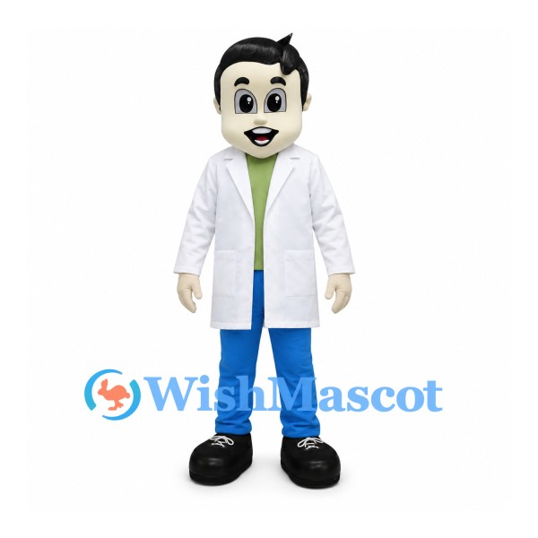 Doctor Mascot Costume with White Coat and Blue Trousers