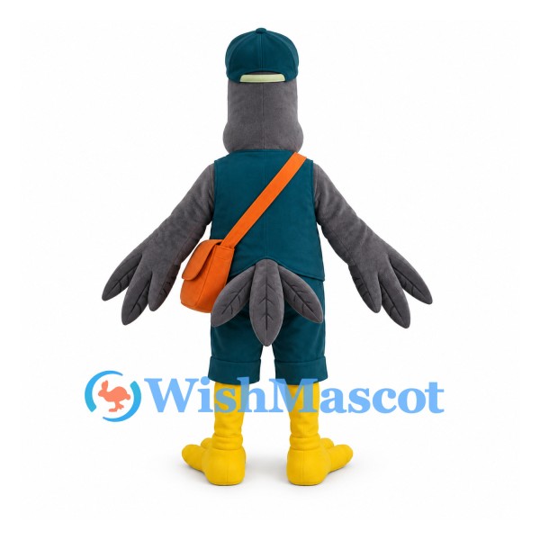 Bird Mascot Costume with Green Uniform and Orange Shoulder Bag
