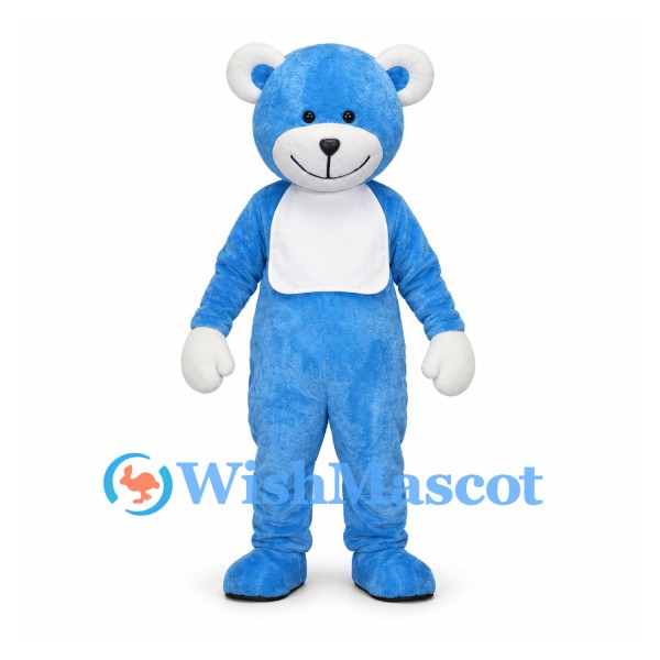 Bear Mascot Costume in Blue with White Bib and Paws