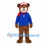 Bear Mascot Costume with Ski Goggles, Blue Sweater and Red Scarf
