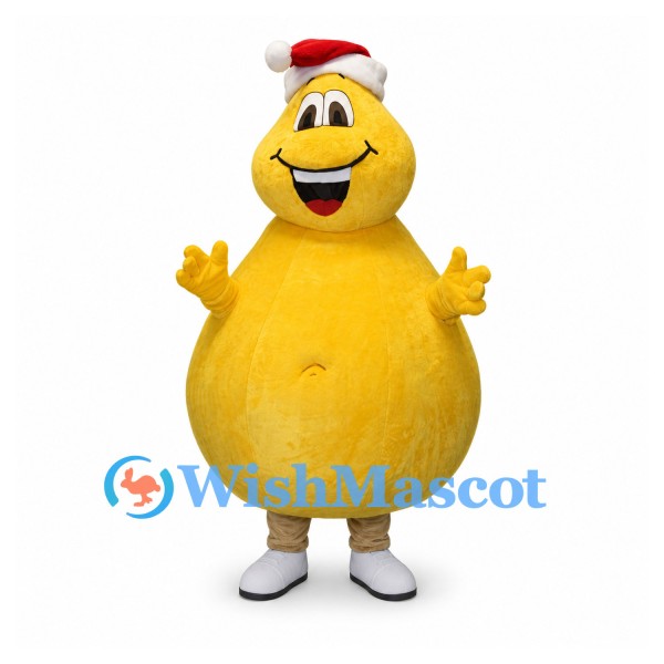 Yellow Monster Mascot Costume with Santa Hat