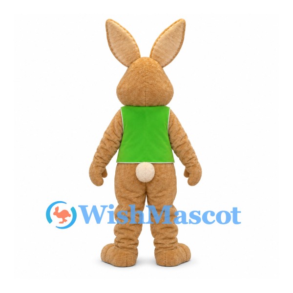 Rabbit Mascot Costume in Tan with Green Vest