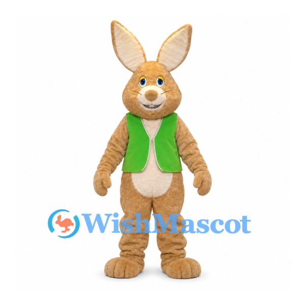 Rabbit Mascot Costume in Tan with Green Vest