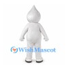 Water Drop Mascot Costume in White with Smiling Face