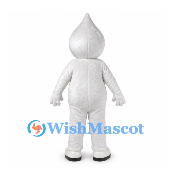 Water Drop Mascot Costume in White with Smiling Face