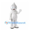 Water Drop Mascot Costume in White with Smiling Face
